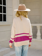 Retro Two-Tone Long Sleeve 1/2 Zip-Up Knit Pullover