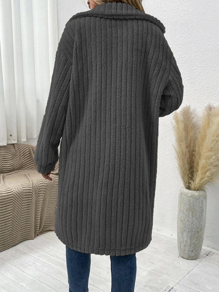 Women's Single Breasted Button Ribbed Cardigan Coat