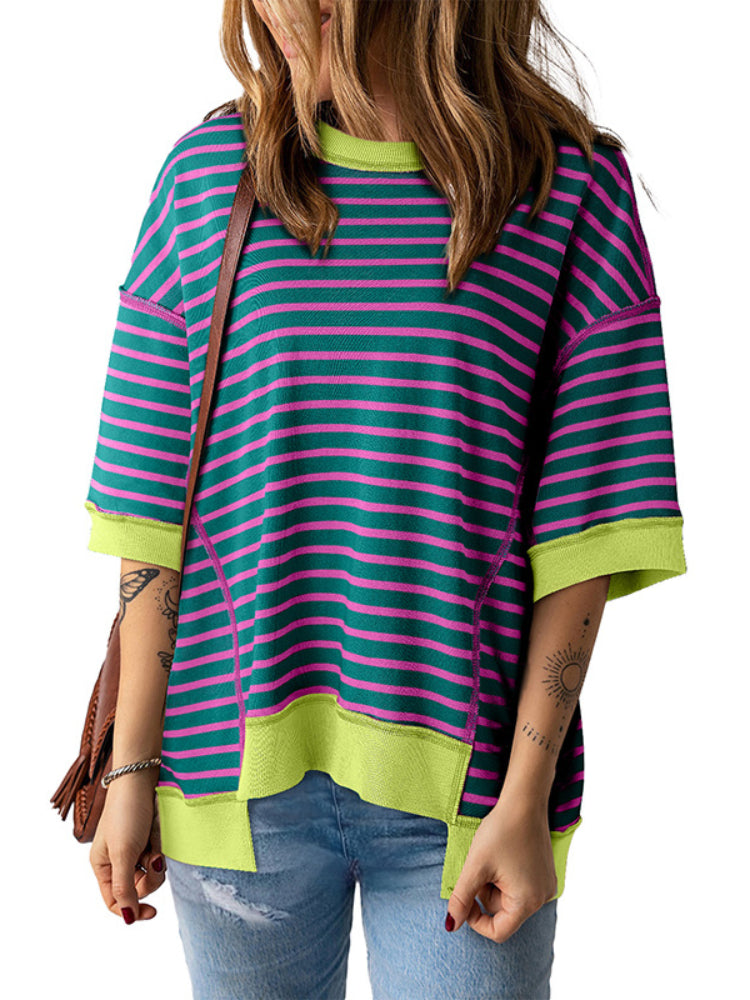 Women's Casual Crewneck Stripe Pullover Shirt