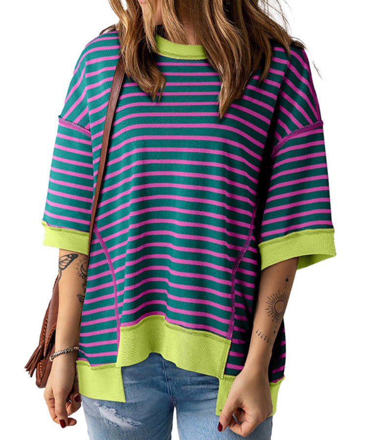 Women's Casual Crewneck Stripe Pullover Shirt