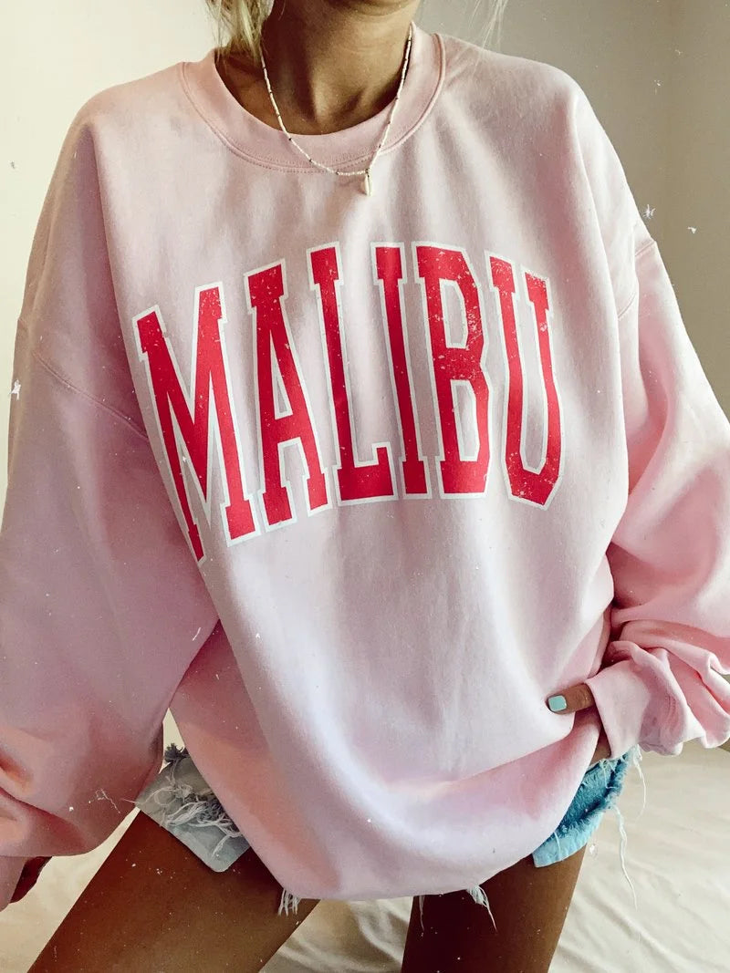 Pink Malibu Printed Crew Neck Sweatshirt