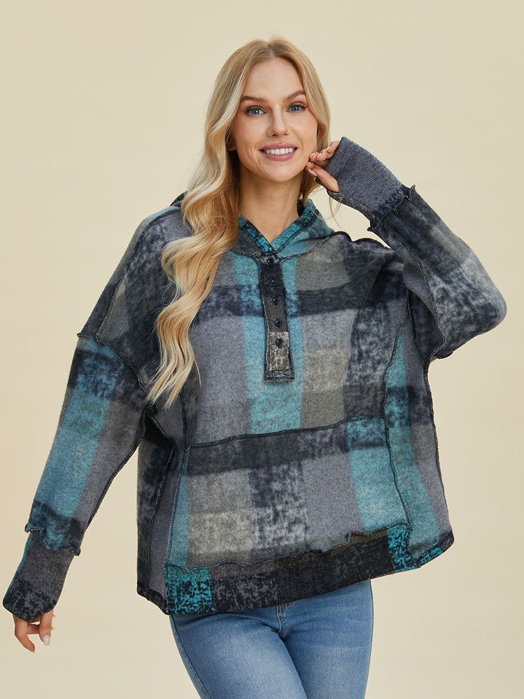 Women's Retro Beth Plaid Reverse Fleece Hoodie