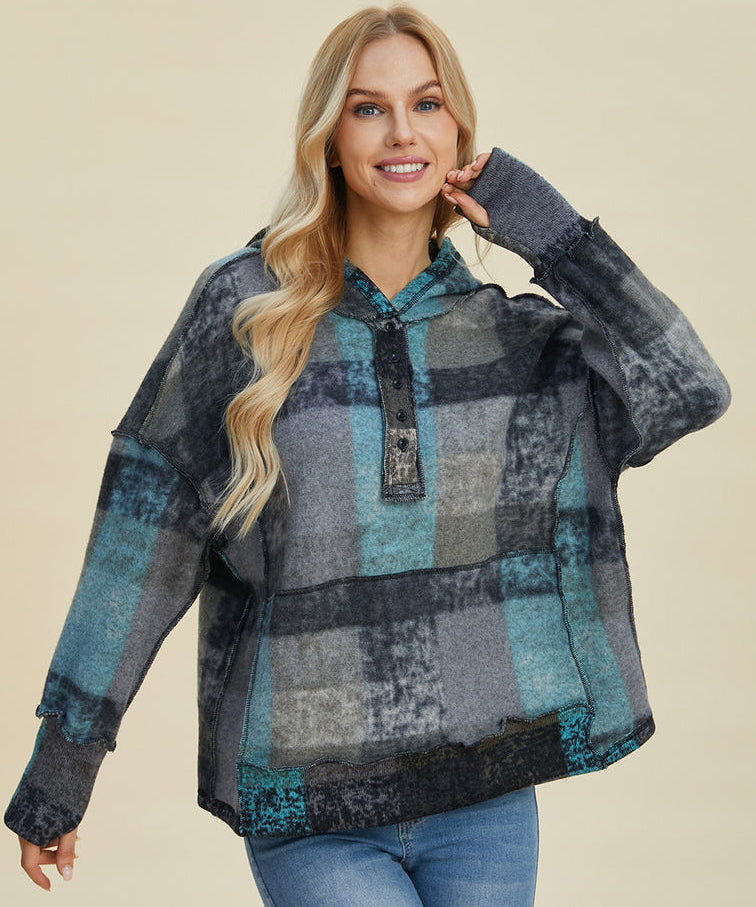 Women's Retro Beth Plaid Reverse Fleece Hoodie