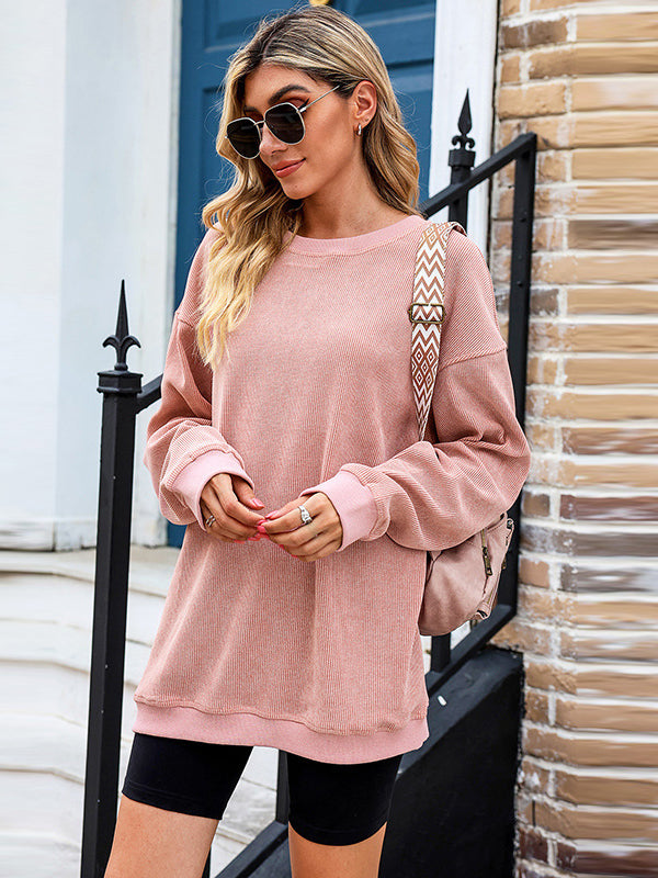 Women's Solid Knit Baggy Crewneck Sweatshirt