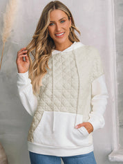 Retro Quilted Texture Drawstring Pullover Hoodie