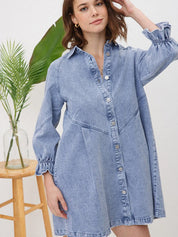 Women's Western Distressed Washed Denim Shirt Dress