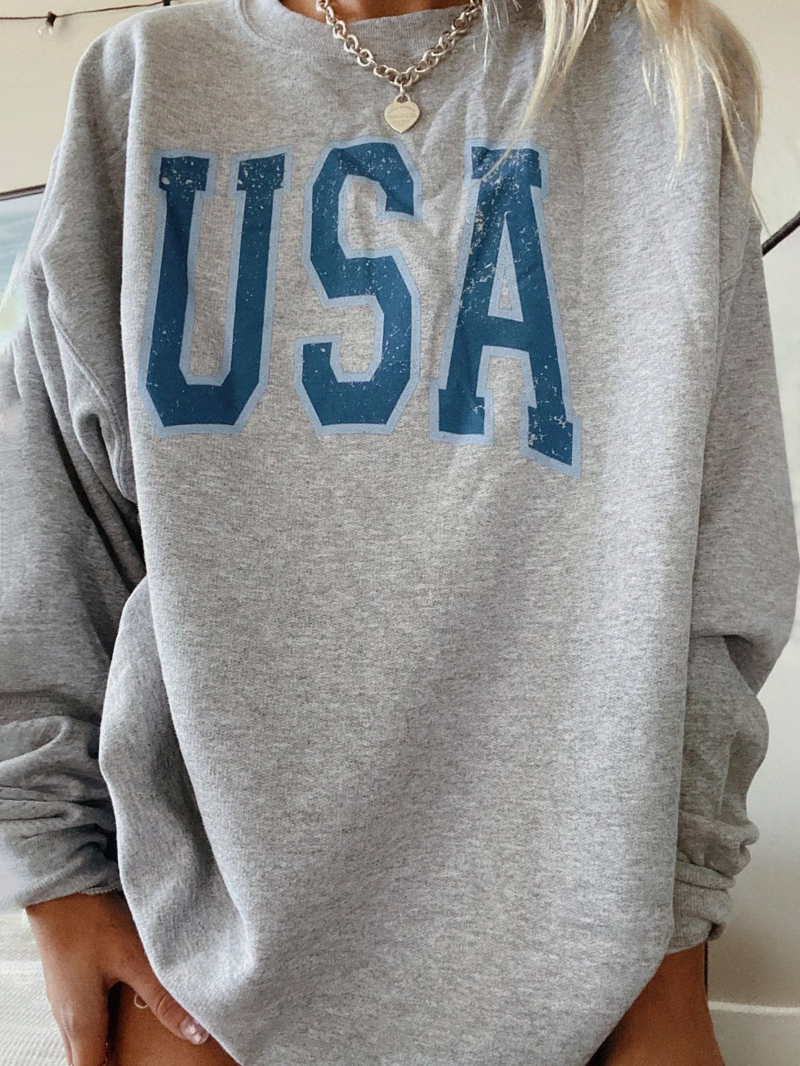Oversized Preppy USA Crew Neck Sweatshirt