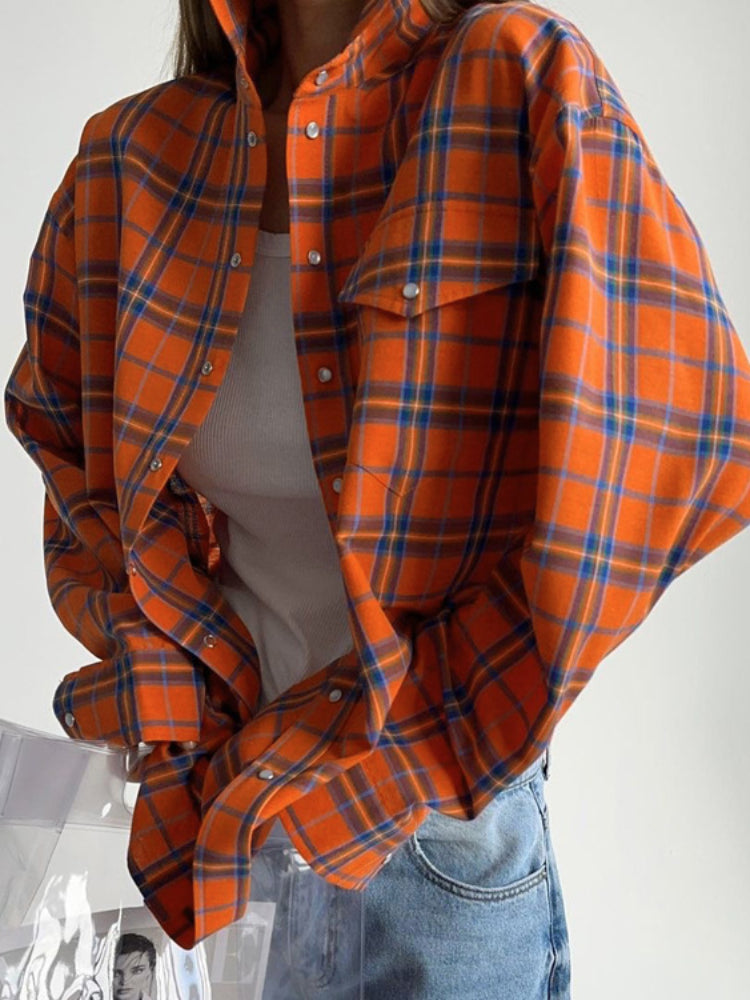 Women's Button Up Plaid Long Sleeve Shirt