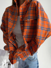 Women's Button Up Plaid Long Sleeve Shirt