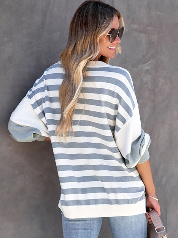 Women's Color Block Striped Drop Shoulder Sweatshirt