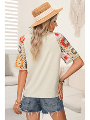 Women's Solid Color Floral Sleeves Shirt