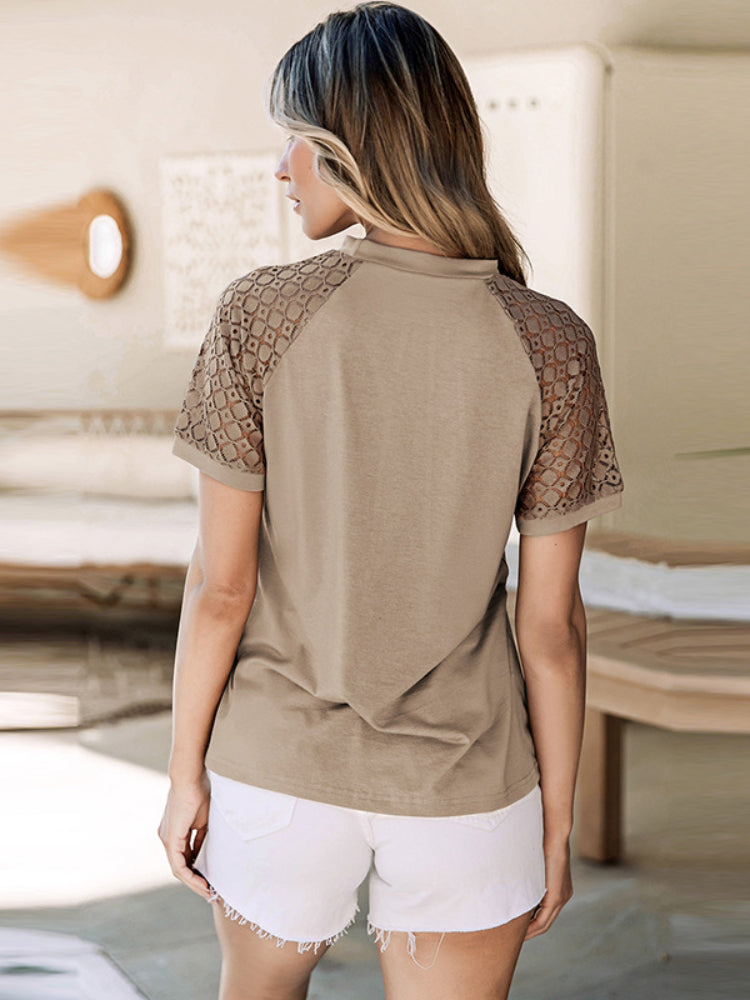Women's Crewneck Patchwork Lace Top Shirt