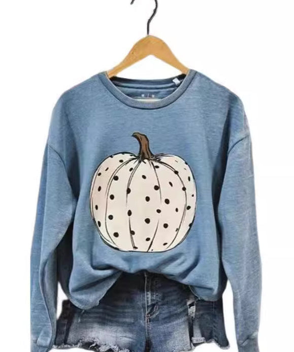 Halloween Polka Dot Pumpkin Crewneck Sweatshirt