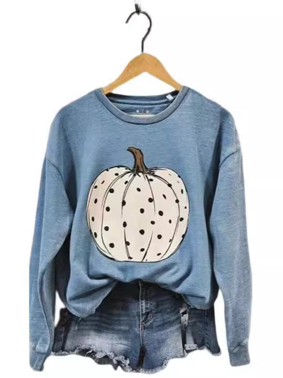 Halloween Polka Dot Pumpkin Crewneck Sweatshirt