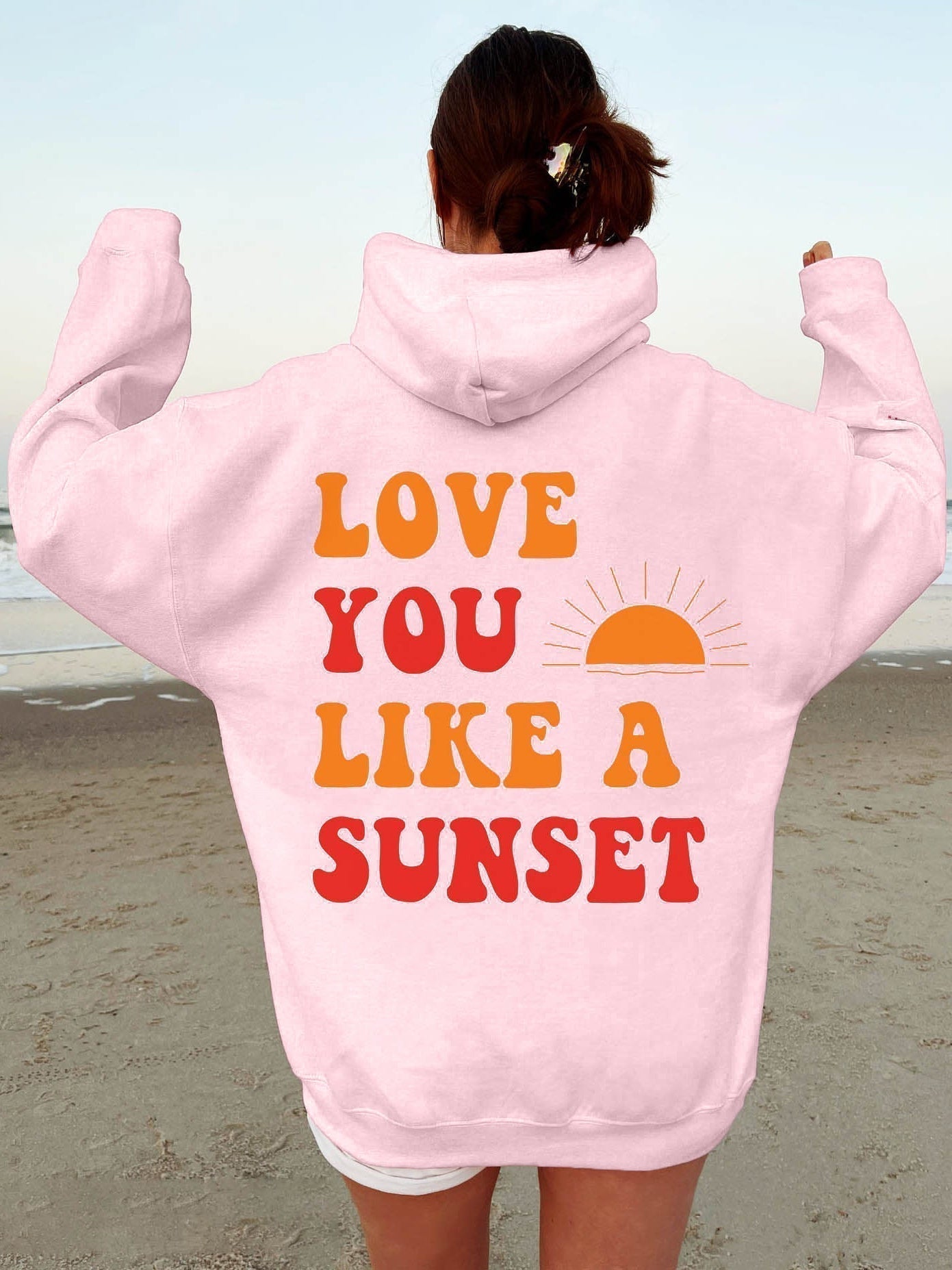 Ladies Love You Like A Sunset Printed Preppy Oversized Hoodie
