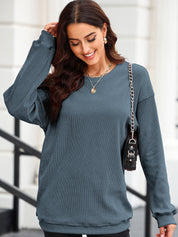 Women's Solid Knit Baggy Crewneck Sweatshirt