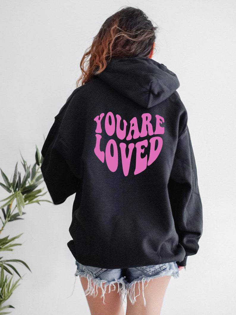 Ladies You Are Loved Printed Preppy Oversized Hoodie