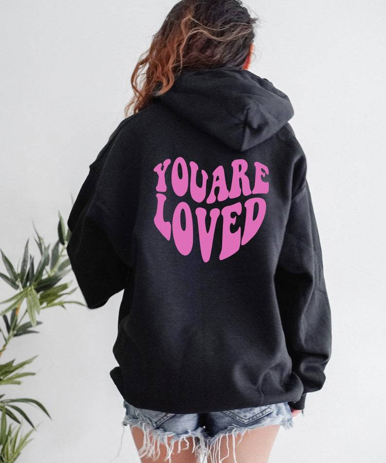 Ladies You Are Loved Printed Preppy Oversized Hoodie