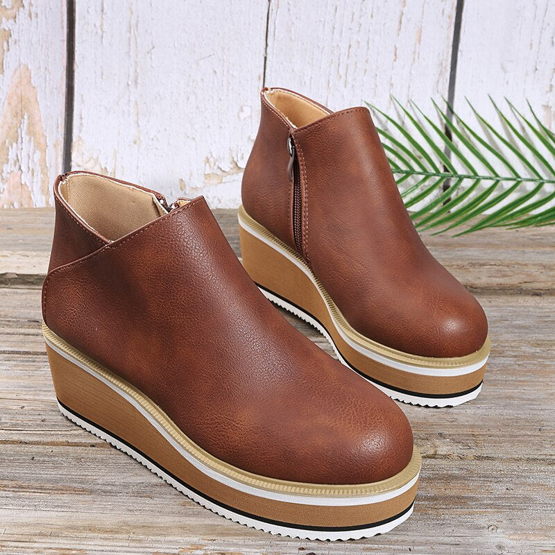 Zip-Side Platform Ankle Boots