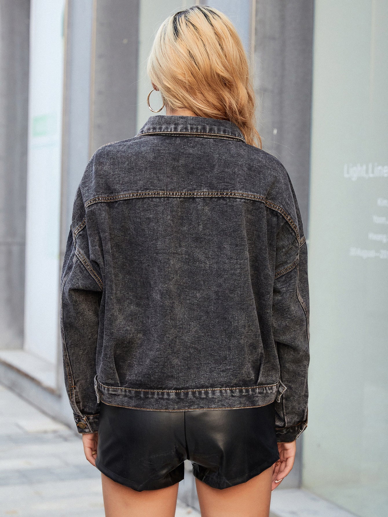 Retro Collared Neck Dropped Shoulder Denim Jacket