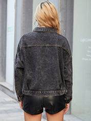 Retro Collared Neck Dropped Shoulder Denim Jacket