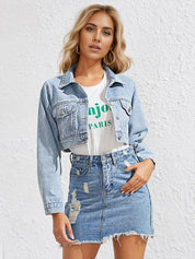 Women's Classic Cropped Denim Bike Jacket