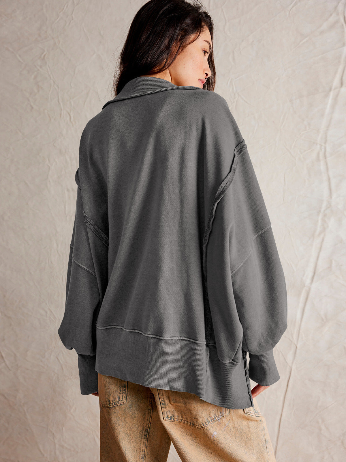 Retro Sweatshirt mit langen Ärmeln und Knopfleiste