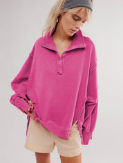 Retro Sweatshirt mit langen Ärmeln und Knopfleiste