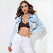Distressed Ripped Tassel Fringe Hem Cropped Bike Jacket