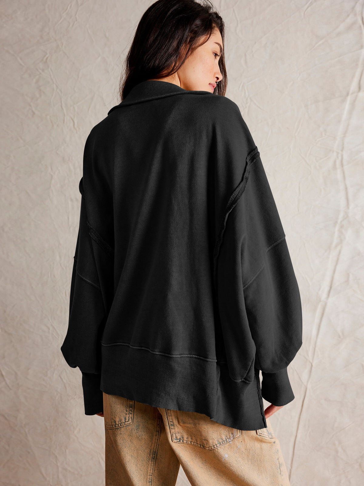 Retro Sweatshirt mit langen Ärmeln und Knopfleiste