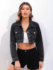Women's Classic Cropped Denim Bike Jacket
