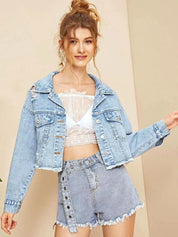 Women's Distressed Cropped Lapel Jacket