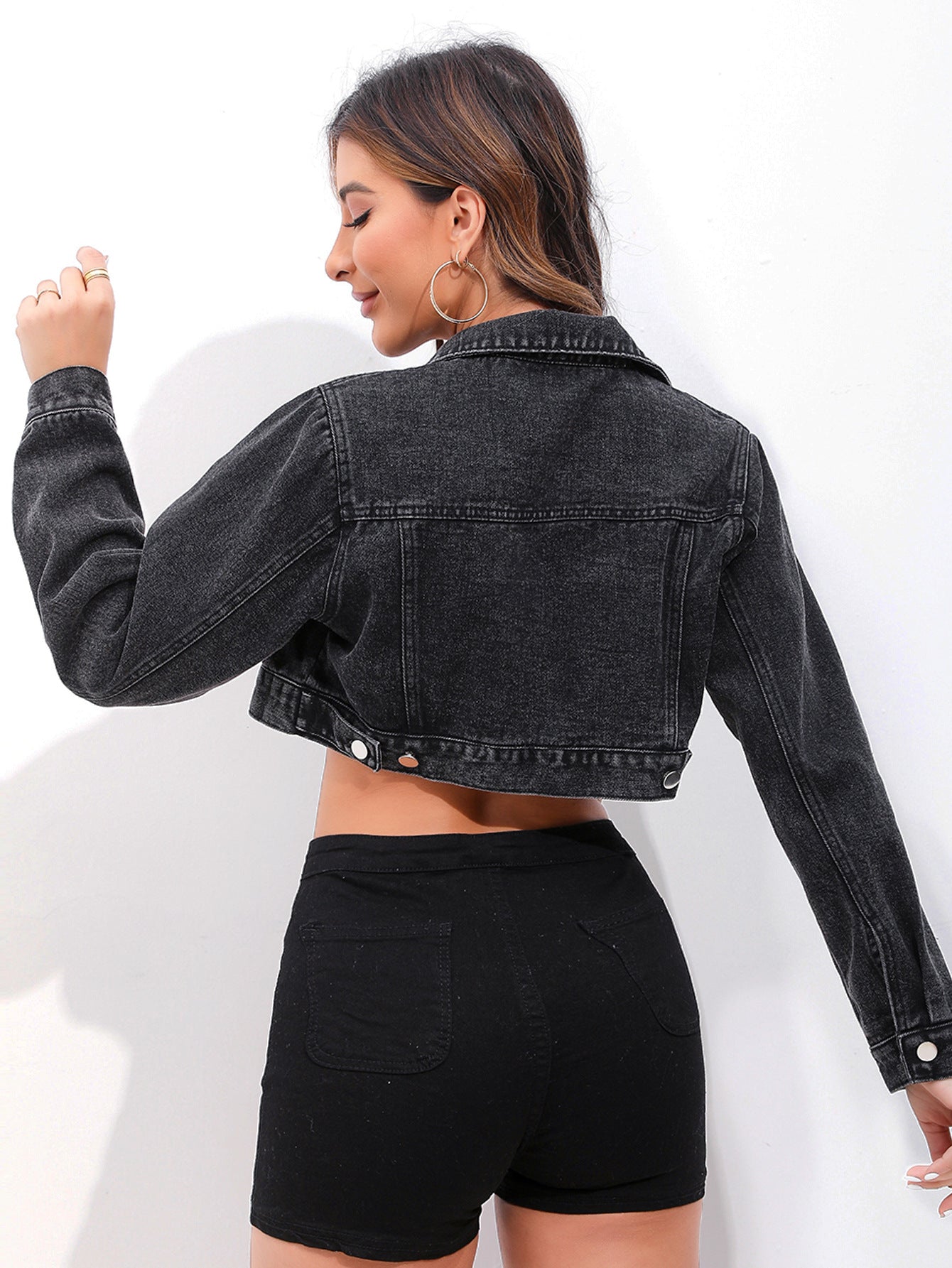 Women's Classic Cropped Denim Bike Jacket