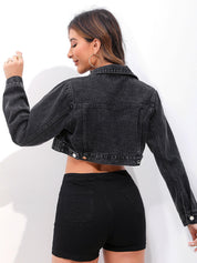 Women's Classic Cropped Denim Bike Jacket