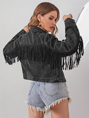 Women's Cropped Tassel Fringe Denim Jacket