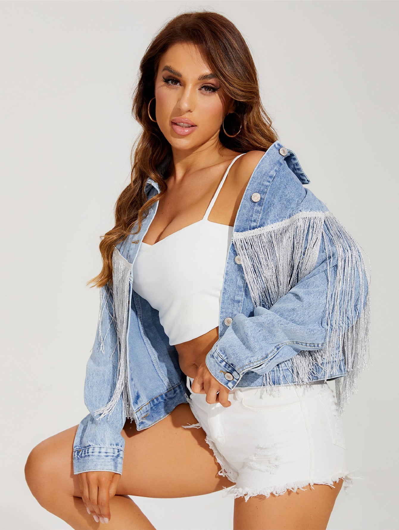 Women's Classic Tassel Fringe Denim Bike Jacket