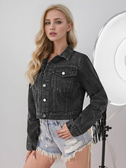 Women's Cropped Tassel Fringe Denim Jacket
