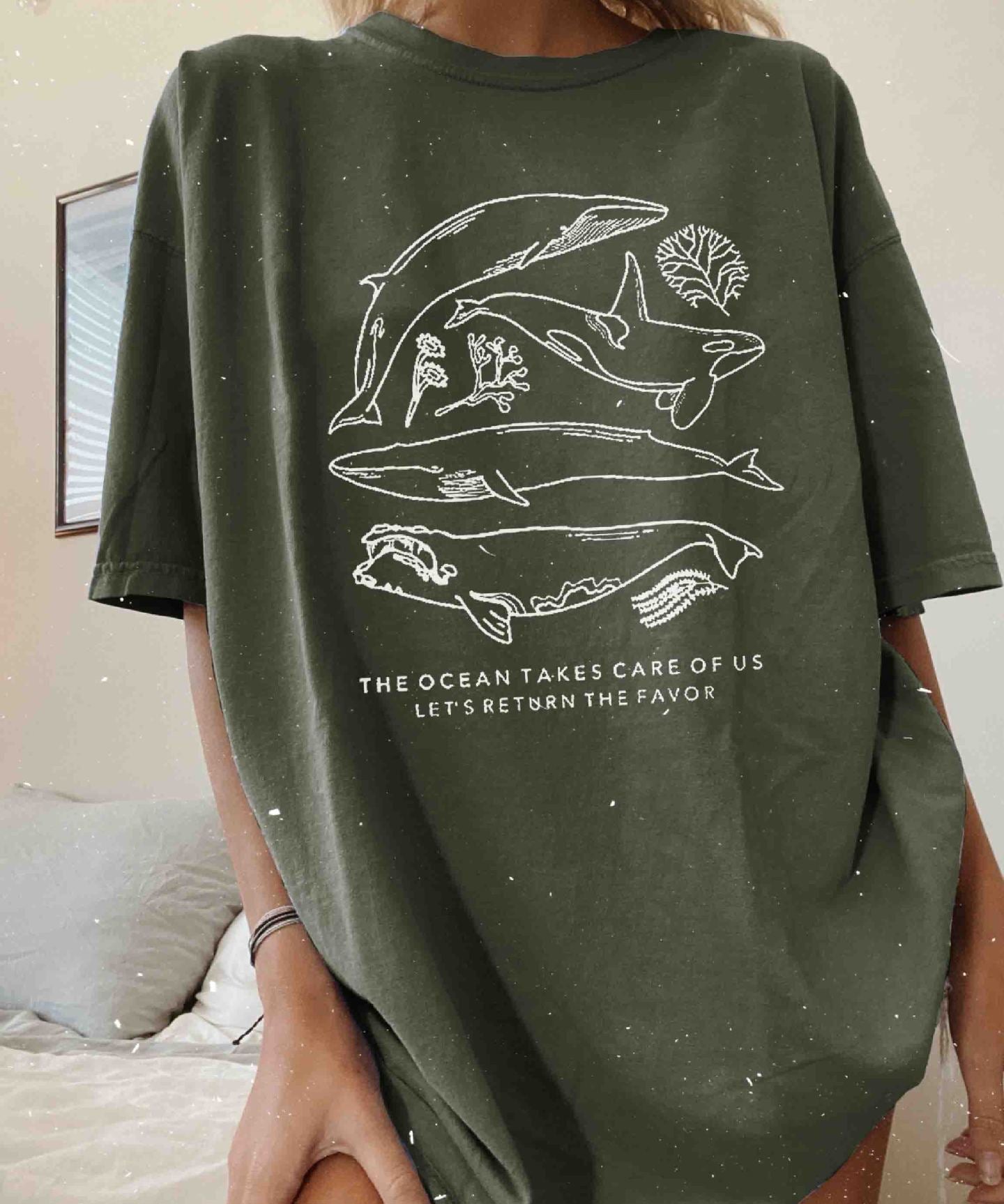 Ladies The Ocean Takes Care Of Us Let's Return The Favor Vintage Short Sleeve Tee