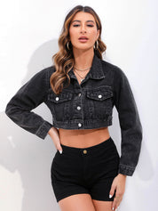 Women's Classic Cropped Denim Bike Jacket