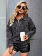 Retro Collared Neck Dropped Shoulder Denim Jacket