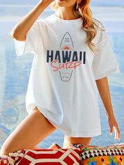 Ladies Hawii Surf Printed Oversized Short Sleeve Tee