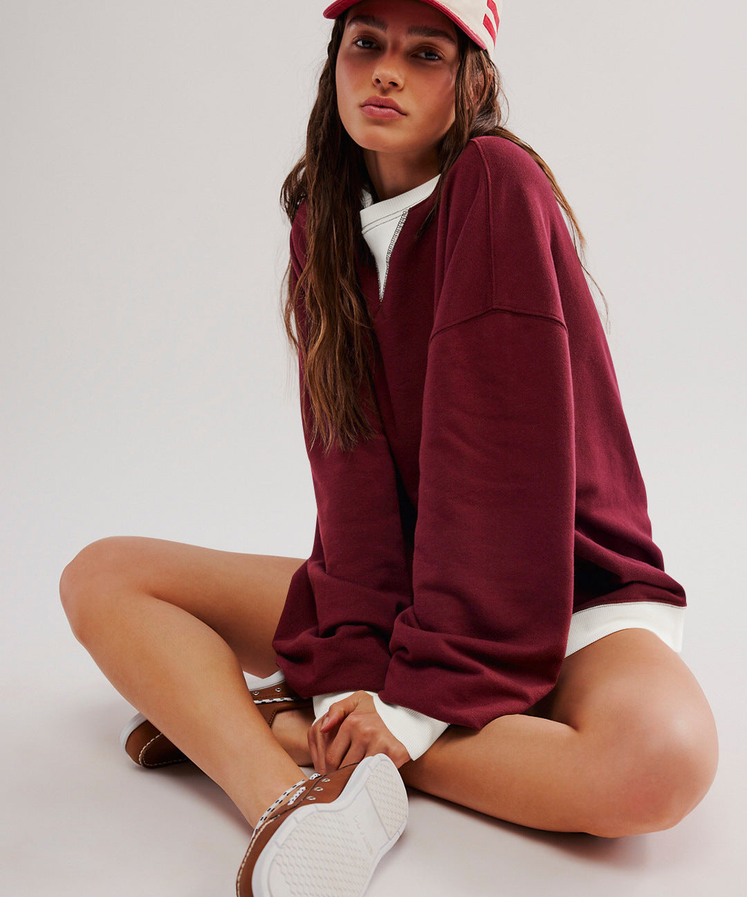 Oversized Crew Colorblock Layered Long Sleeve Sweatshirt