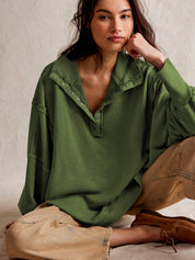 Retro Sweatshirt mit langen Ärmeln und Knopfleiste