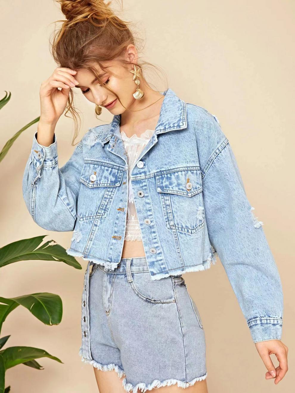 Women's Distressed Cropped Lapel Jacket