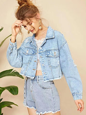Women's Distressed Cropped Lapel Jacket