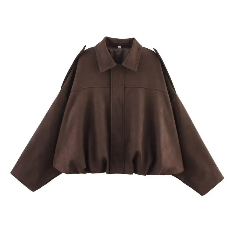 Women's Suede Bomber Jacket in Brown and Green – Casual Vintage Motorcycle Coat with Zipper Closure