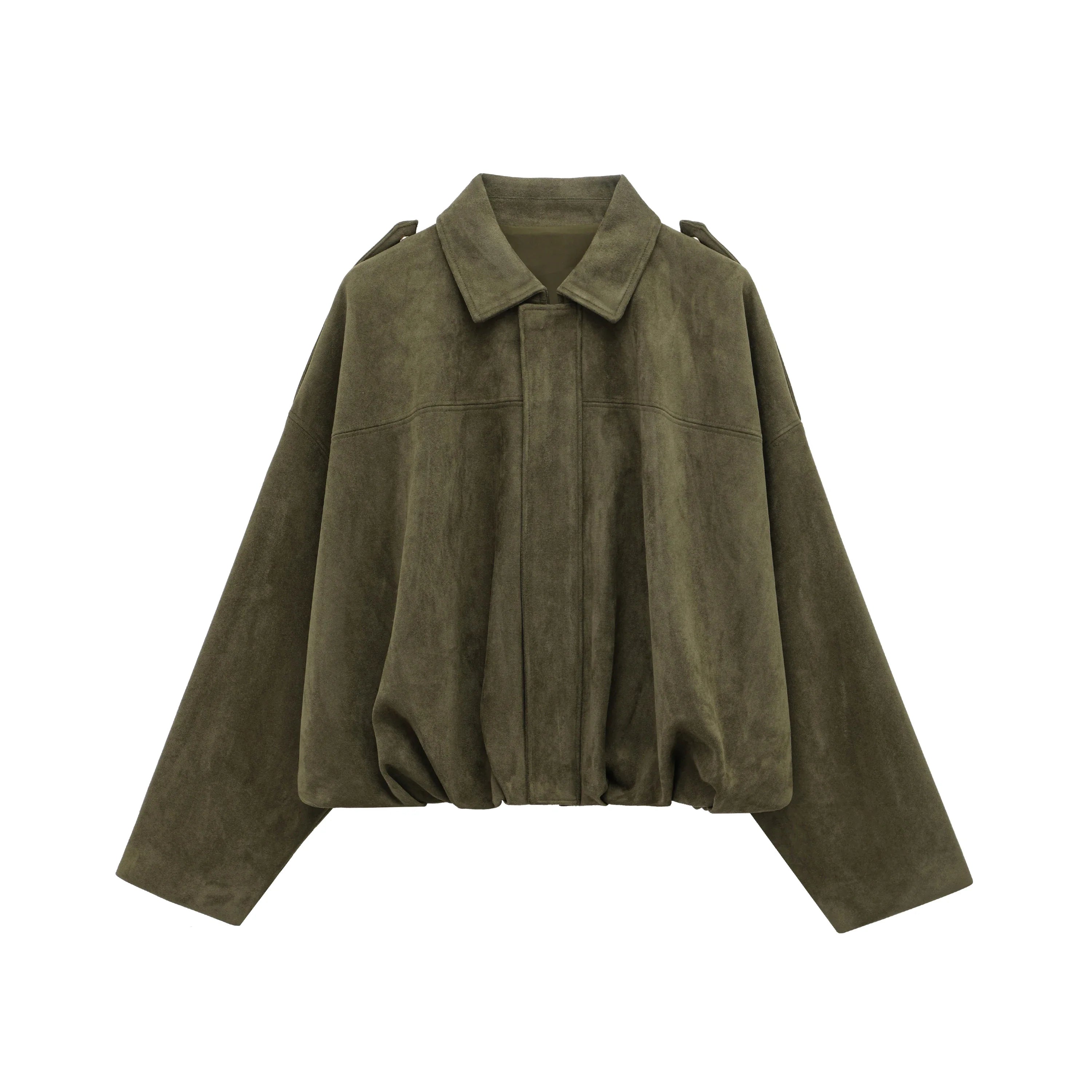 Women's Suede Bomber Jacket in Brown and Green – Casual Vintage Motorcycle Coat with Zipper Closure