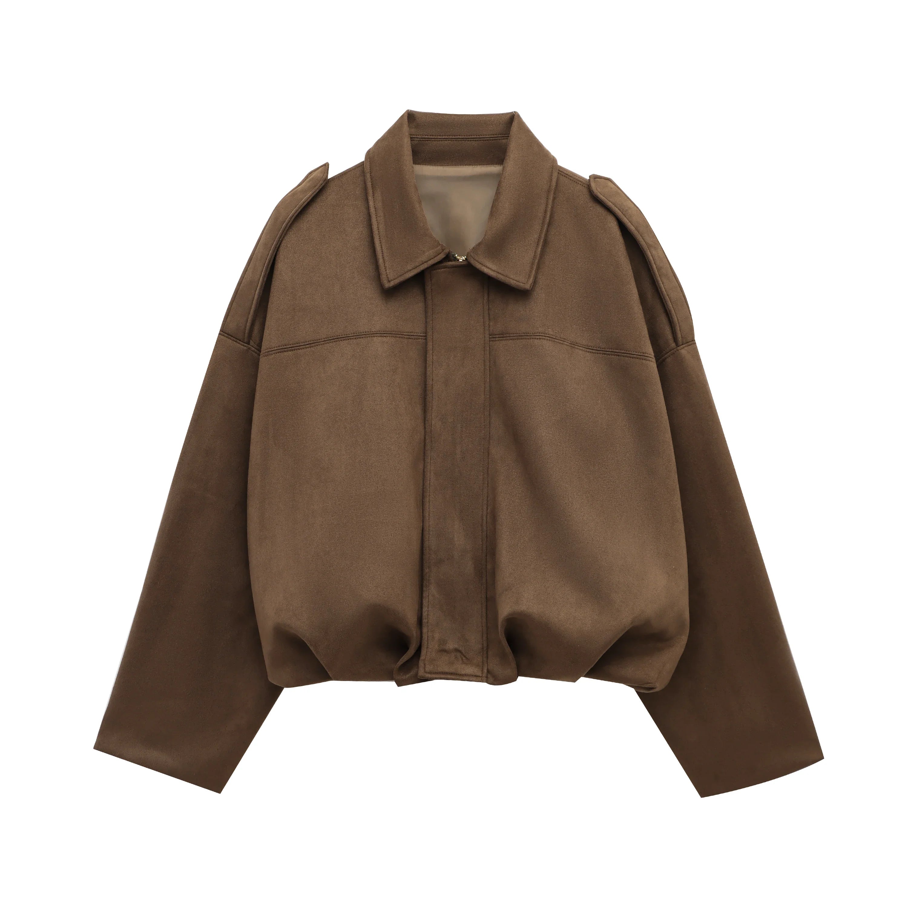 Women's Suede Bomber Jacket in Brown and Green – Casual Vintage Motorcycle Coat with Zipper Closure