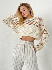 Women's Crochet Knit Hollow Out Cropped Sweater