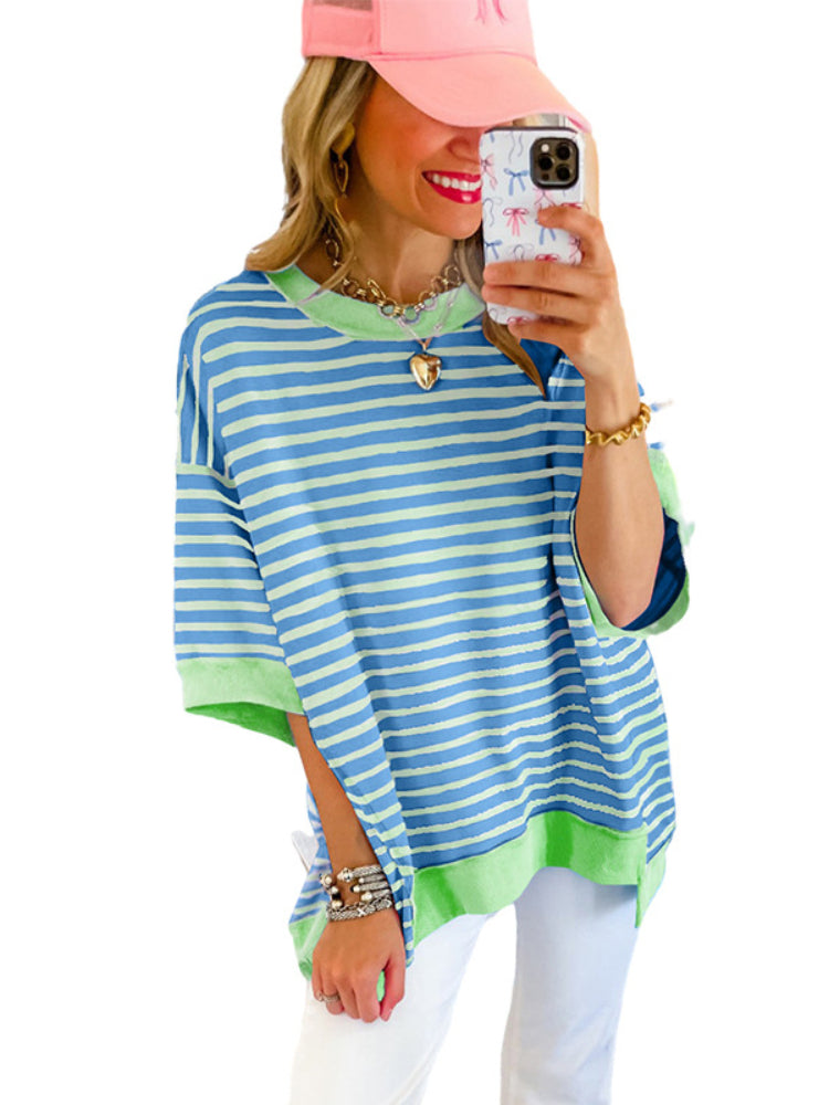 Women's Casual Crewneck Stripe Pullover Shirt